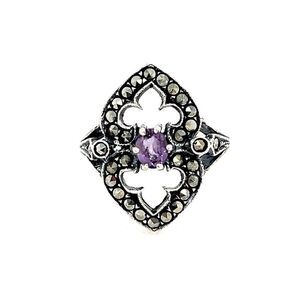 Ladies Sterling Silver Amethyst & Marcasite Ring